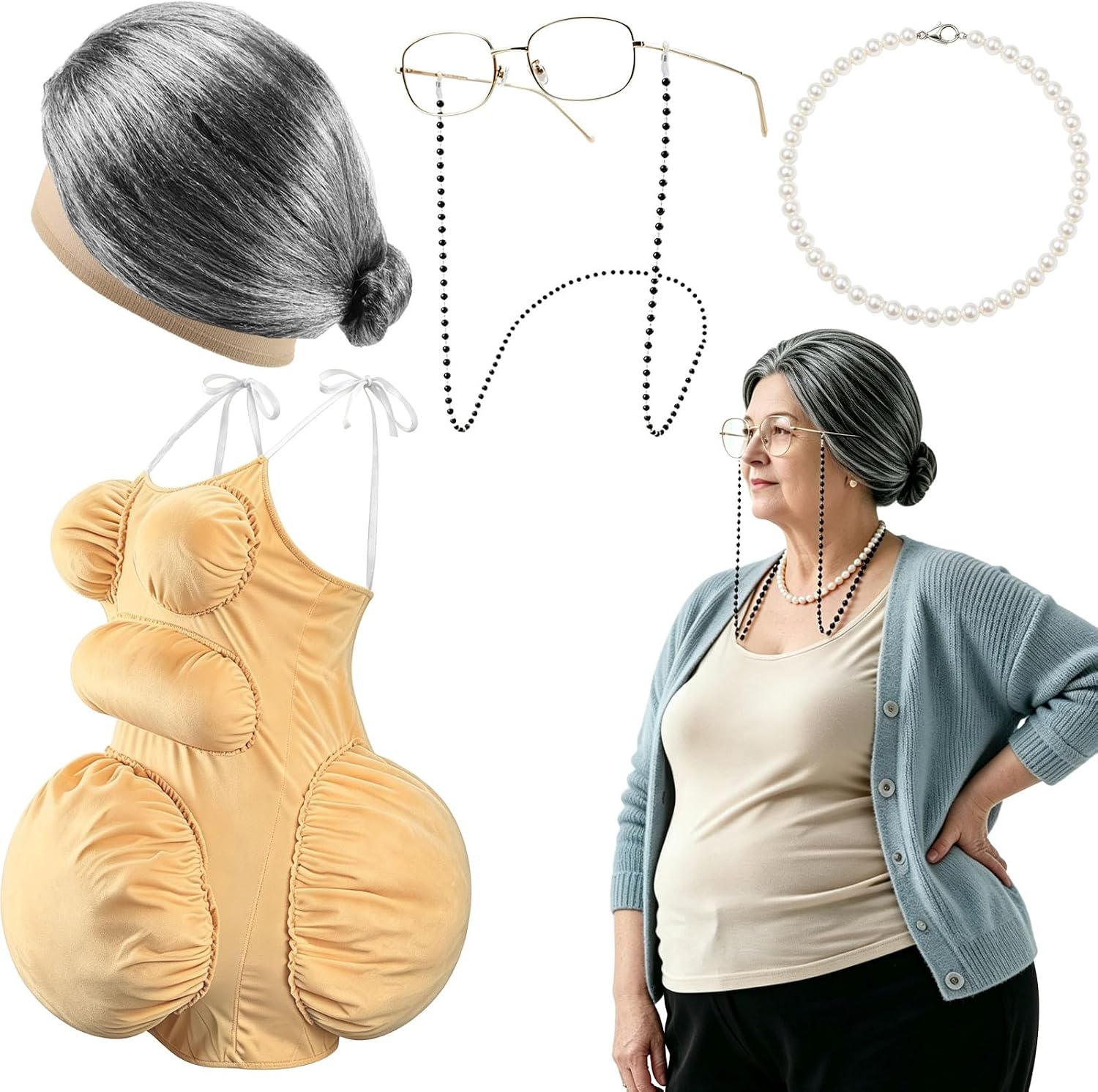 Anime Cosplay Glasses - Fat Old Lady Costume Set Fake